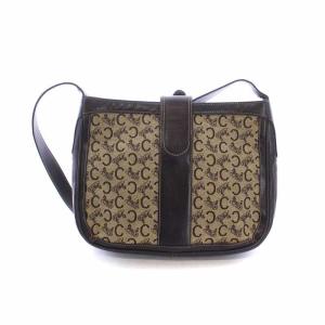 CELINE ヴィンテージ ショルダーバッグ Cマカダム 馬車金具 キャンバス レザー ロゴ 茶 ブラウン GY18