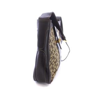 CELINE ヴィンテージ ショルダーバッグ Cマカダム 馬車金具 キャンバス レザー ロゴ 茶 ブラウン GY18