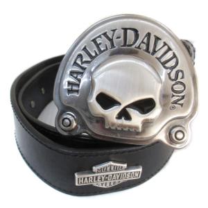 HARLEY DAVIDSON ベルト 革ベルト レザー トップバックル ハトメ スカル 36 黒 ブラック