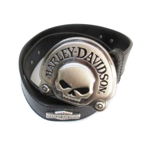 HARLEY DAVIDSON ベルト 革ベルト レザー トップバックル ハトメ スカル 36 黒 ブラック