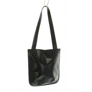 Salvatore Ferragamo トートバッグ ショルダー 無地 レザー クロコ型押し 黒 ブラック GY11