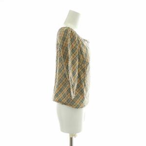 BURBERRY BLUE LABEL シャツ ブラウス 五分袖 ノバチェック 総柄 リボン 38 M ベージュ