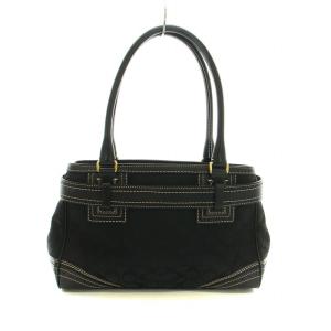 COACH ハンドバッグ レザー キャンバス シグネチャー タッセル ゴールド金具 ロゴ 黒 ブラック GY18