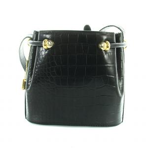 BALLY ショルダーバッグ 巾着 クロコ型押し レザー ロゴ ゴールド金具 黒 ブラック GY18