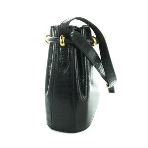 BALLY ショルダーバッグ 巾着 クロコ型押し レザー ロゴ ゴールド金具 黒 ブラック GY18