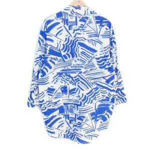 MSGM シャツワンピース ひざ丈 長袖 総柄 38 M 白 青 ホワイト ブルー