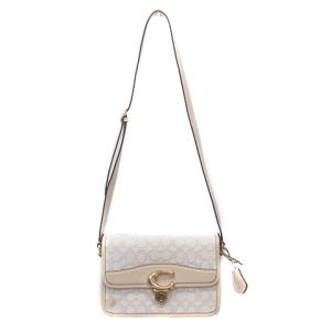 COACH ショルダーバッグ シグネチャー ジャガード レザー 白 アイボリー