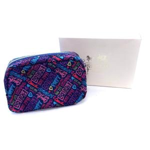 COACH ポピー POPPY ポーチ 化粧 メイク 総柄 ナイロン 紺 ネイビー