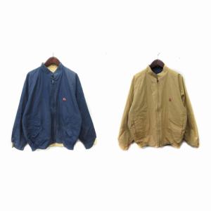 リバーシブル ジャケット ウィンドブレーカー ジップアップ 刺繍 38 M 紺 ネイビー 黄色 イエロー