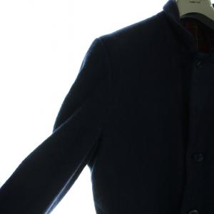 COMME des GARCONS HOMME PLUS AD2001 縮絨 ジャケット テーラード ブレザー ウール 長袖 背抜き 裏地チェック S 紺 ネイビー PC-J124