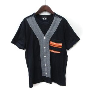 Tシャツ カットソー 半袖 切替 S 紺 ネイビー グレー PE-T003  /YI GY17