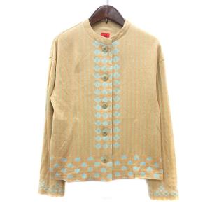 イッセイミヤケ ISSEY MIYAKE カーディガン ノーカラー ストライプ 総柄 コットン 2 M