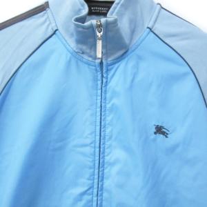 BURBERRY BLACK LABEL トラックジャケット ブルゾンジャケット ミドル丈 切替 ライン ロゴ刺? 2 M 水色 グレー ライトブルー