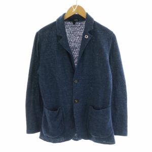 イタリア製 テーラード ニットジャケット ブートニエール リネン S ネイビー