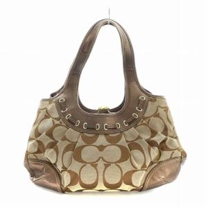COACH ハンドバッグ トート  シグネチャー リボン キャンバス レザー 茶 ブラウン GY18