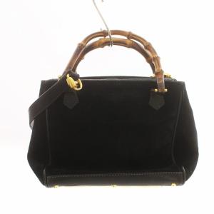 GUCCI バンブーライン ハンドバッグ ショルダー 2WAY バンブーハンドル レザー スエード 黒 ブラック GY17