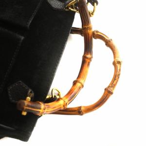 GUCCI バンブーライン ハンドバッグ ショルダー 2WAY バンブーハンドル レザー スエード 黒 ブラック GY17