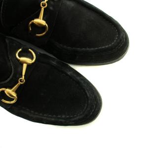GUCCI ローファー モカシン ホースビット スエード ロゴ ゴールド金具 36 23cm 黒 ブラック GY18