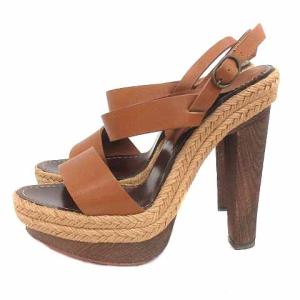 ストラップサンダル ハイヒール チャンキーヒール レザー 茶 ブラウン ベージュ /YK GY27