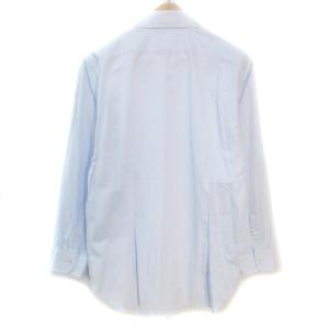 BURBERRY LONDON Yシャツ ワイシャツ ドレスシャツ 長袖 ロゴ刺? ストライプ柄 42 L 水色 白 ライトブルー ホワイト