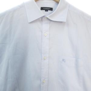 BURBERRY LONDON Yシャツ ワイシャツ ドレスシャツ 長袖 ロゴ刺? ストライプ柄 42 L 水色 白 ライトブルー ホワイト