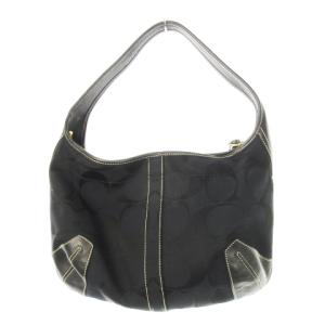 COACH ハンドバッグ ワンハンドル キャンバス シグネチャー 切替 レザー ロゴ チャーム付き 黒 ブラック 11290