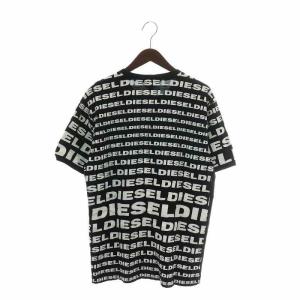 DIESEL Tシャツ カットソー 半袖 クルーネック ロゴ プリント 総柄 XL 黒 ブラック 白 ホワイト