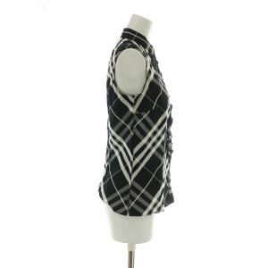 BURBERRY LONDON セットアップ 上下 ブラウス ノースリーブ フリル 台形スカート ひざ丈 ジップフライ チェック柄 ロゴ 刺繍 38 36