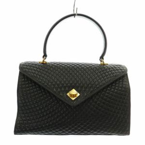 ハンドバッグ レザー キルティング ターンロック ロゴ ゴールド金具 黒 ブラック