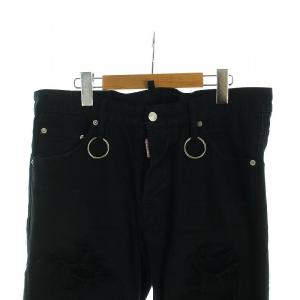 DSQUARED2 デニムパンツ ダメージ加工 ボタンフライ ロゴ 48 M 黒 ブラック S74LB0531 GY18