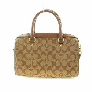 COACH ローアン サッチェル シグネチャー キャンバス ハンドバッグ ショルダー 2WAY レザー PVC ロゴ 茶 ブラウン F83607