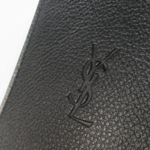 YVES SAINT LAURENT カードケース パスケース レザー 革 YSLロゴ ゴールド金具 黒 ブラック /CK24 GY18