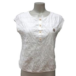 カットソー ノースリーブ ヘンリーネック ロゴ刺繍 M 白 ホワイト /MN GY11