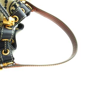 TORY BURCH Tモノグラム ジャカード バケット ハンド バッグ ショルダー 2WAY 巾着 キャンバス レザー ロゴ 総柄 紺 ネイビー