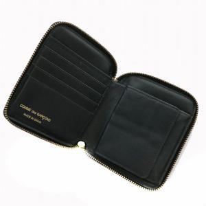 COMME des GARCONS 二つ折り 財布 ミニ コンパクト ウォレット ラウンドファスナー レザー 本革 無地 黒 ブラック