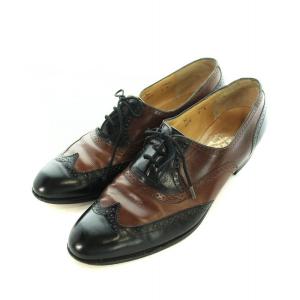 レザーシューズ ドレスシューズ ウイングチップ パンチング レースアップ バイカラー ロゴ 7 24.5cm 茶 ブラウン