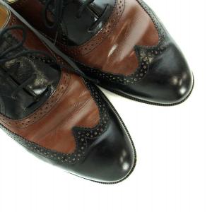 Salvatore Ferragamo レザーシューズ ドレスシューズ ウイングチップ パンチング レースアップ バイカラー ロゴ 7 24.5cm 茶 ブラウン