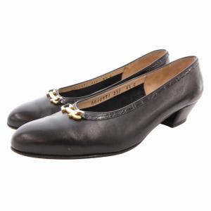 ガンチーニ パンプス ヒール ラウンドトゥ レザー 6.5 黒 ブラック /GV GY18