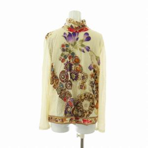 LEONARD ニット 絹 シルク 切り替え 長袖 ハーフジップ 総柄 13R XL アイボリー