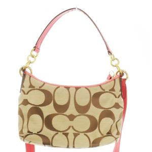 COACH ショルダーバッグ ハンドバッグ 2way パテントレザー 本革 キャンバス生地 シグネチャー ベージュ F23546