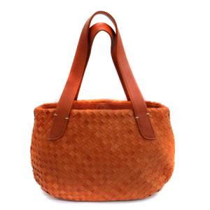 genten ハンドバッグ 編み込み レザー 茶 ブラウン