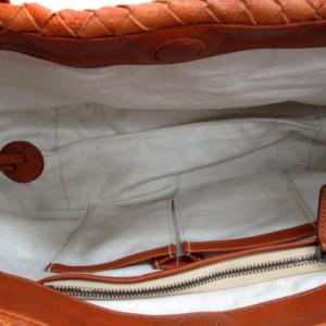 genten ハンドバッグ 編み込み レザー 茶 ブラウン