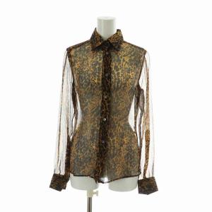 シャツ ブラウス 長袖 シースルー レオパード ヒョウ柄 総柄 38 M 茶色 ブラウン /XZ GY18