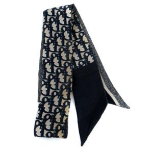 Christian Dior ミッツァ スカーフ トロッター 総柄 ロゴ 紺 ネイビー ベージュ 15DOB106I600