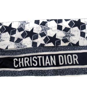 Christian Dior ミッツァ スカーフ ボーダー柄 ロゴ シルク 紺 ネイビー アイボリー