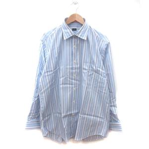 ワイシャツ ストライプ カフス付き 長袖 XL 水色 ライトブルー 白 ホワイト /MS GY18