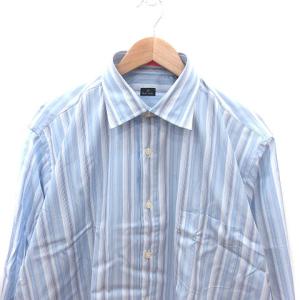 PAUL SMITH ワイシャツ ストライプ カフス付き 長袖 XL 水色 ライトブルー 白 ホワイト /MS GY18