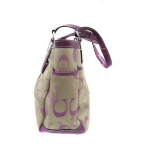 美品 COACH トートバッグ キャンバス レザー パープル シグネチャー トートバッグ ハンドバッグ シグネチャー キャンバス レザー