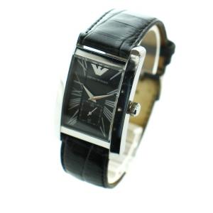 EMPORIO ARMANI 腕時計 ウォッチ クォーツ スクエア レザーベルト 黒文字盤 ロゴ シルバー色 AR-0143 GY18