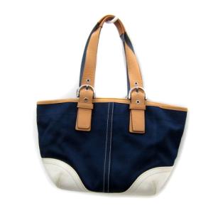 COACH ソーホー ハンドバッグ コットンツイル レザー 切替 ネイビー 紺 4428